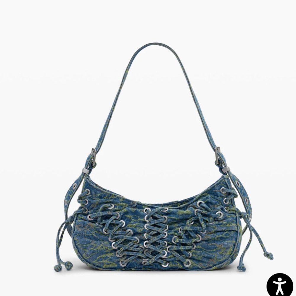 Desigual Denim Shoulder Bag with green stretching. NWT